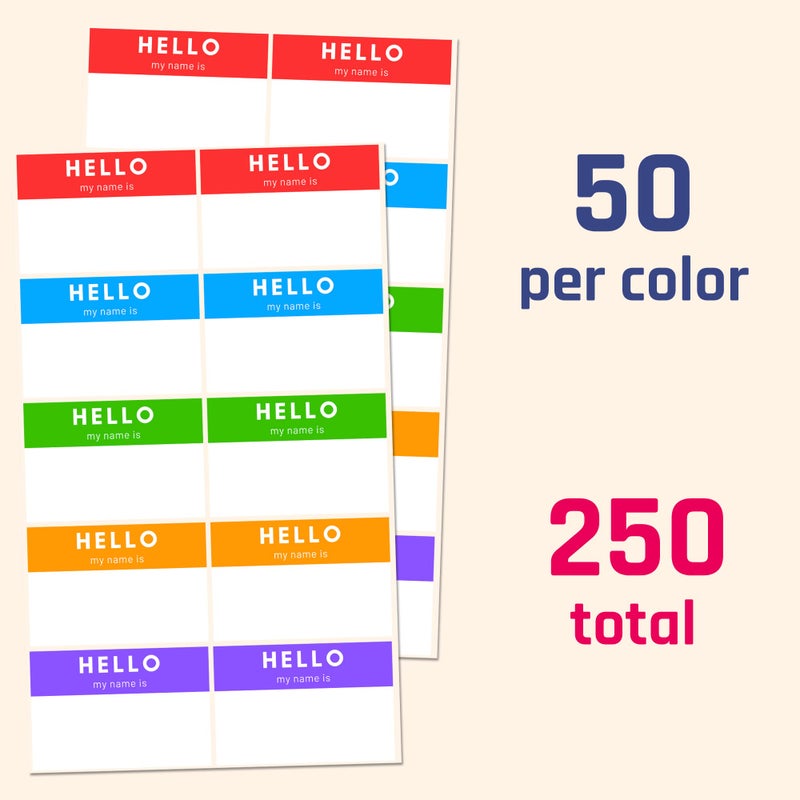 TownStix 250 Pack - Hello My Name is Stickers, Name Tags Stickers Labels - 3" x 2", 5 Colors - Image 4